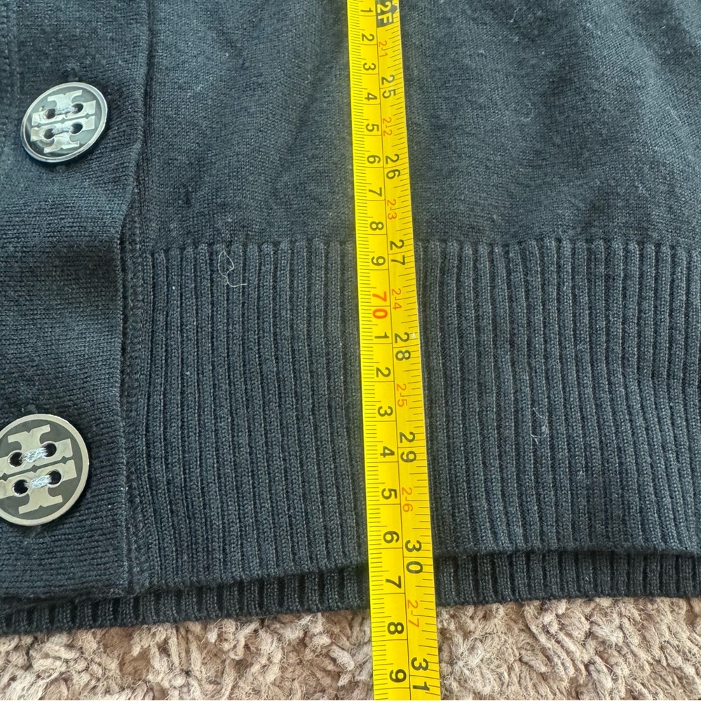 Tory Burch Black 100% Merino Wool Boyfriend Cardigan Sweater *holes M - Picture 13 of 14